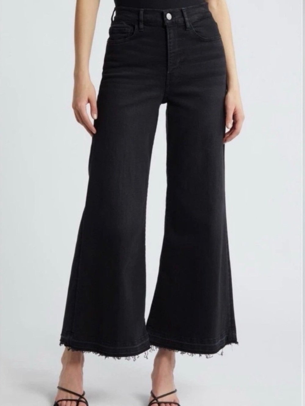 FRAME Le Palazzo Crop Film Noir Black Wide Leg Raw Hem Jeans Size 30 - Picture 2 of 13